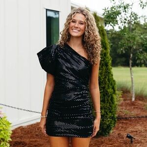 ShopTripleThreads Black One Shoulder Sequin Dress